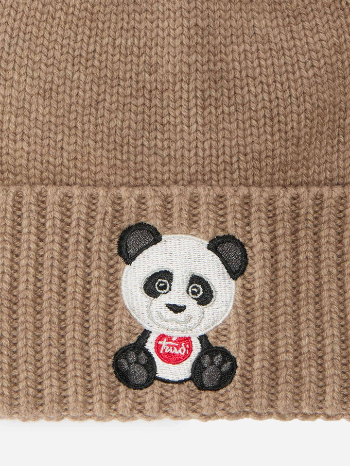 Holden cashmere-blend beanie in beige with Trudi Panda embroidery | TRUDI SPECIAL EDITION