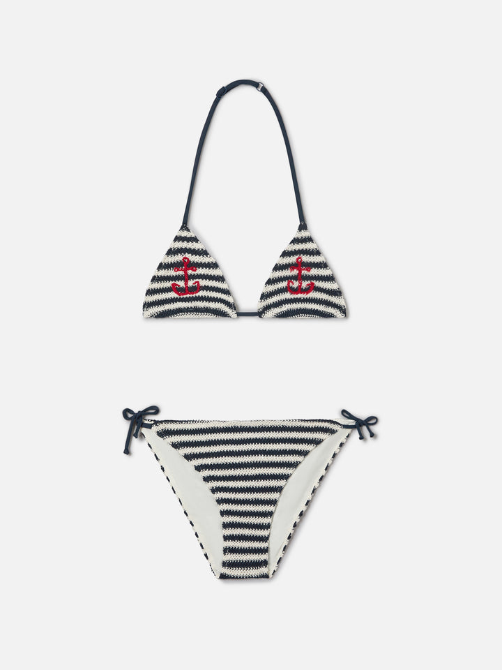 Bikini Holly in crochet rigato con ricami nautici