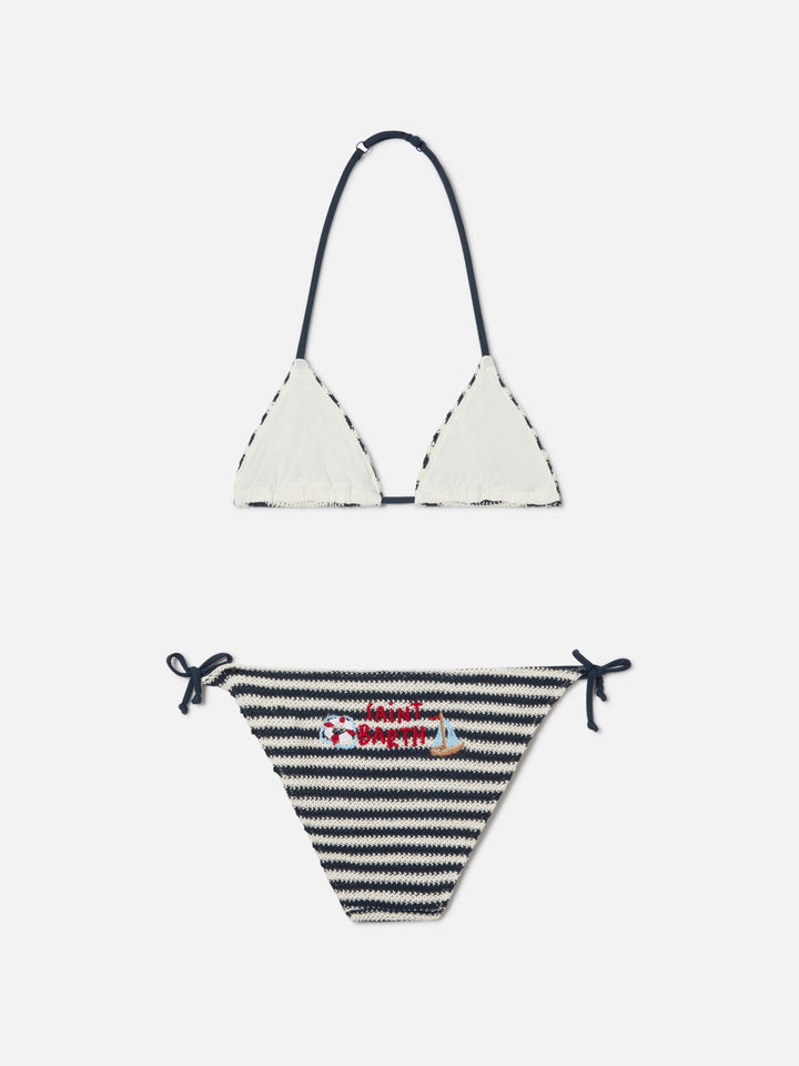 Bikini Holly in crochet rigato con ricami nautici