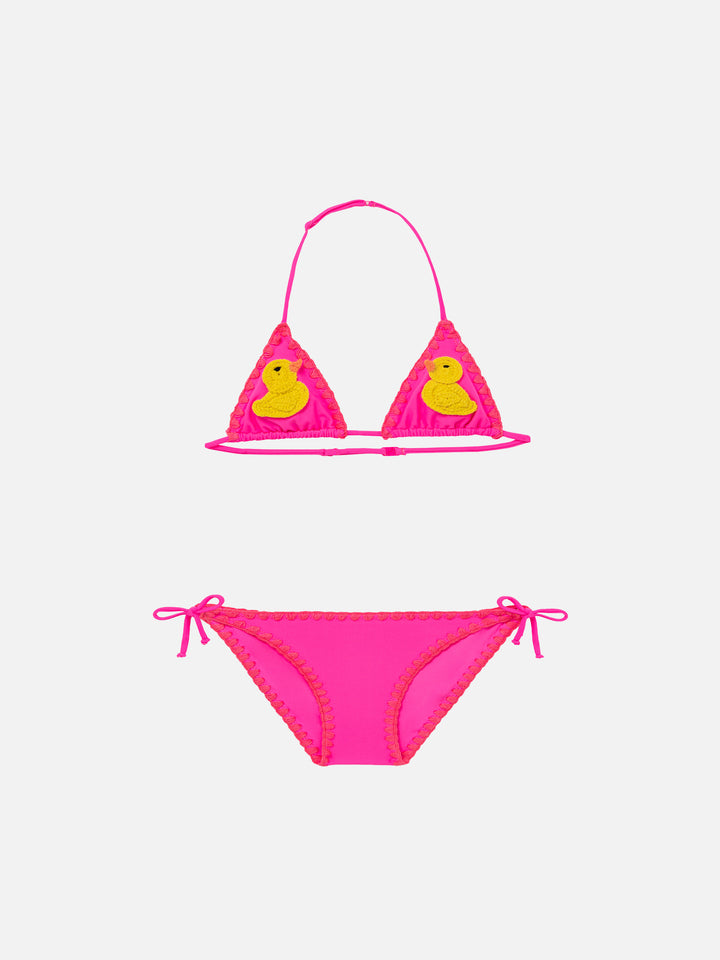 Girl triangle bikini with ducky crochet patch