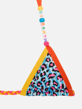 Bikini da bambina a triangolo con stampa leopardata