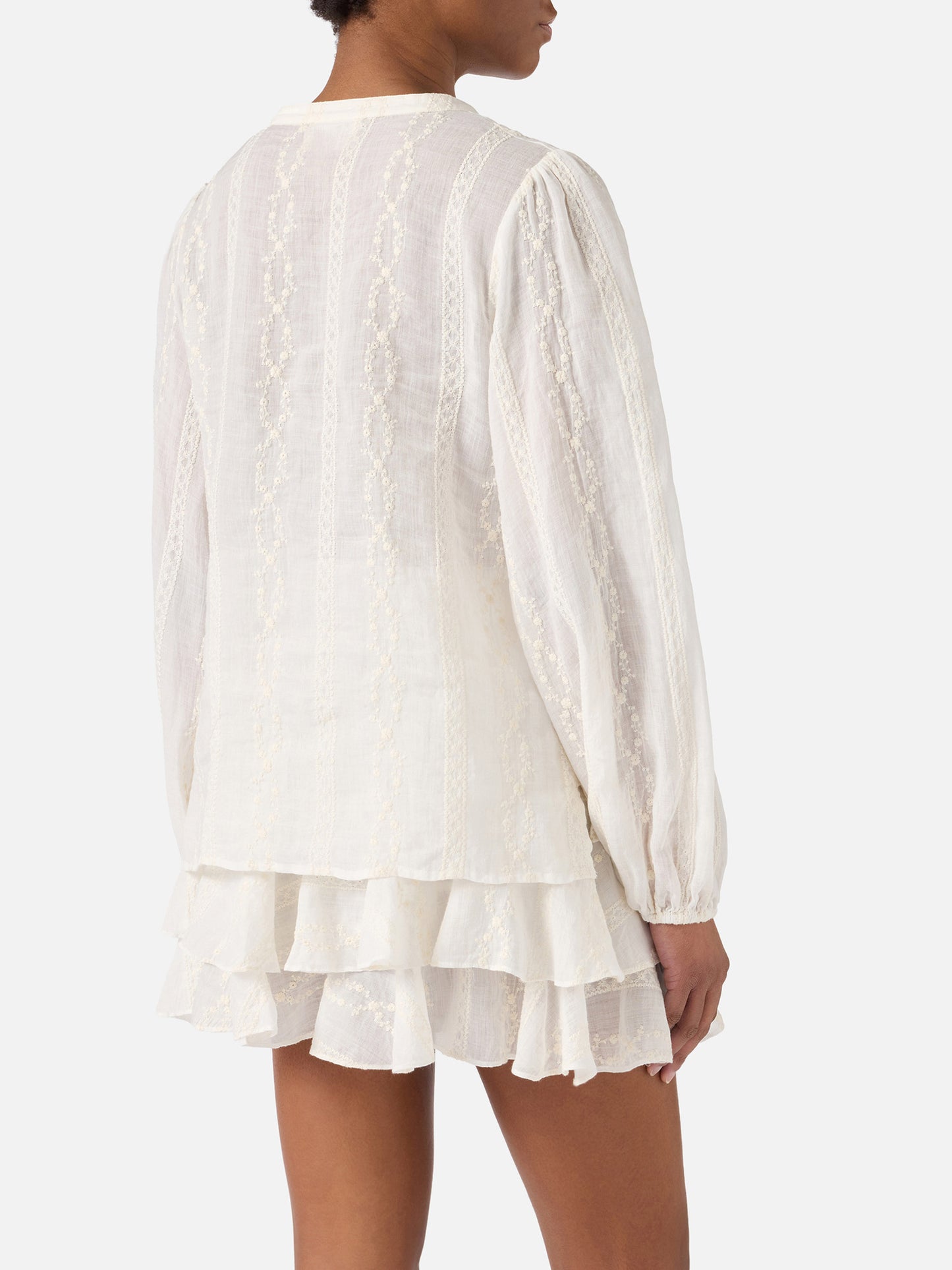 Blusa Harper in ramie beige con motivo ricamato