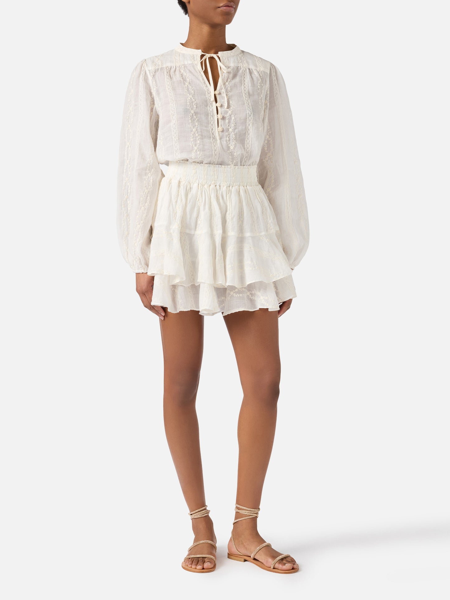 Blusa Harper in ramie beige con motivo ricamato