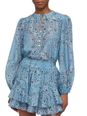 Harper silk voile blouse in lurex silk voile with bandanna print