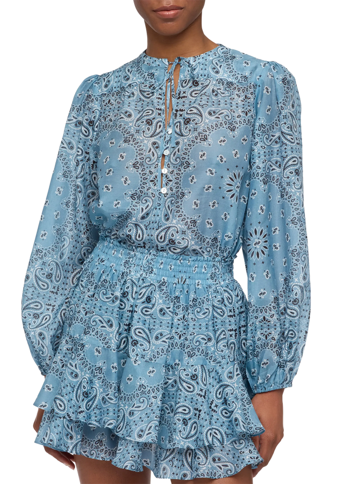 Harper silk voile blouse in lurex silk voile with bandanna print