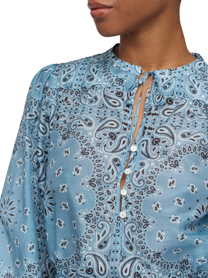 Harper silk voile blouse in lurex silk voile with bandanna print