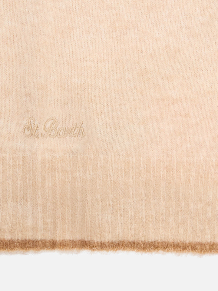 Beige Harlow alpaca blend hood with contrasting trim
