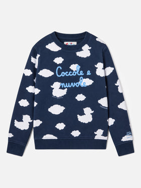 Sweat-shirt ras-du-cou bleu pour enfant avec broderie Coccole e nuvole | COCCOLEBIMBI SPECIAL EDITION 
