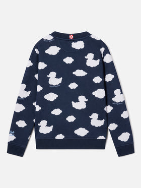 Sweat-shirt ras-du-cou bleu pour enfant avec broderie Coccole e nuvole | COCCOLEBIMBI SPECIAL EDITION 