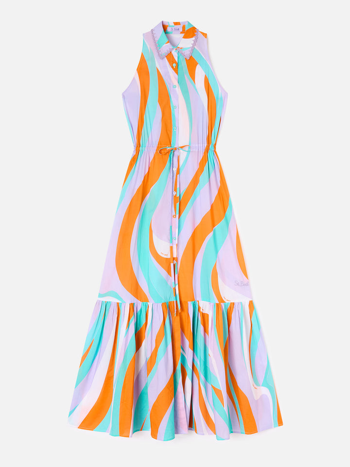 Ida cotton long dress with wave print