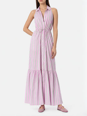 Robe longue Ida à rayures lilas et orange 
