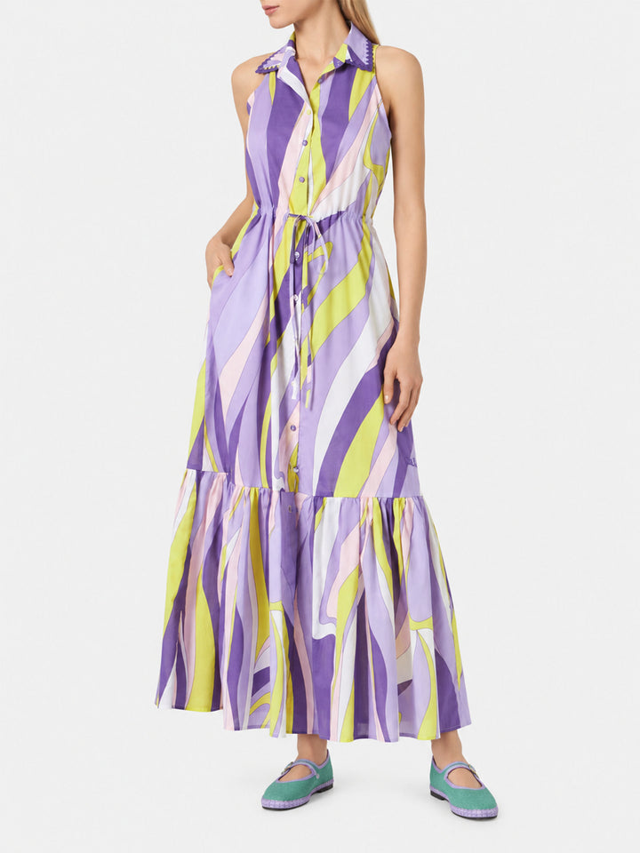 Ida cotton long dress with wave print