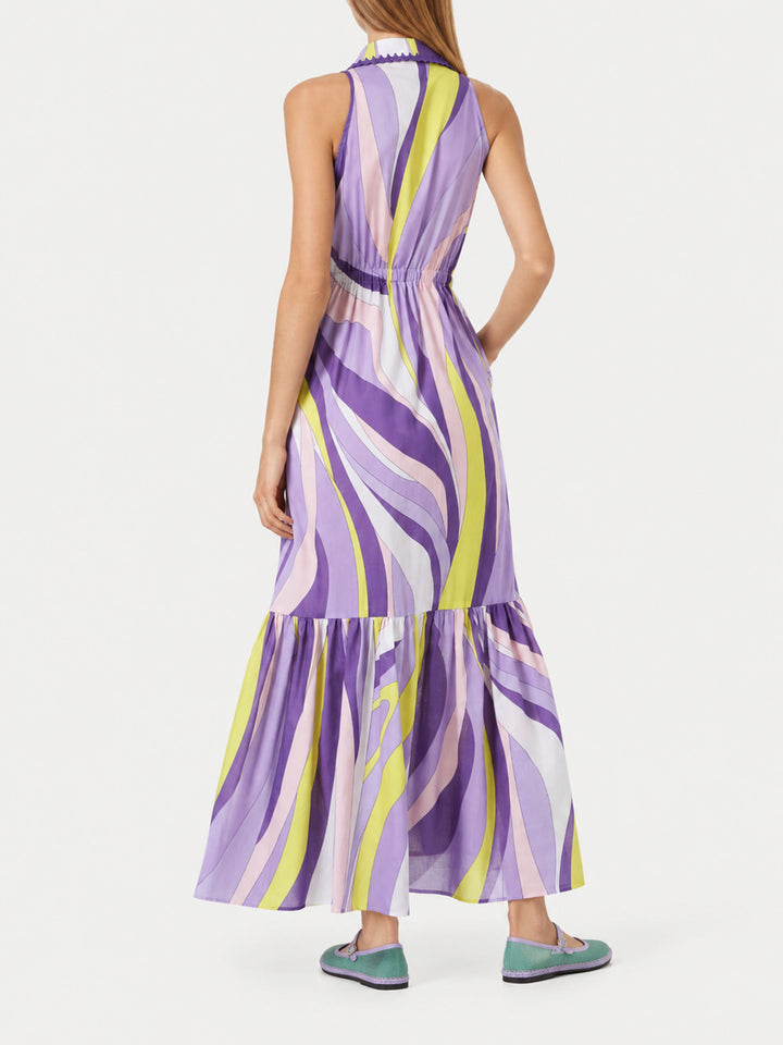 Vestido largo Ida de algodón con estampado de ondas 