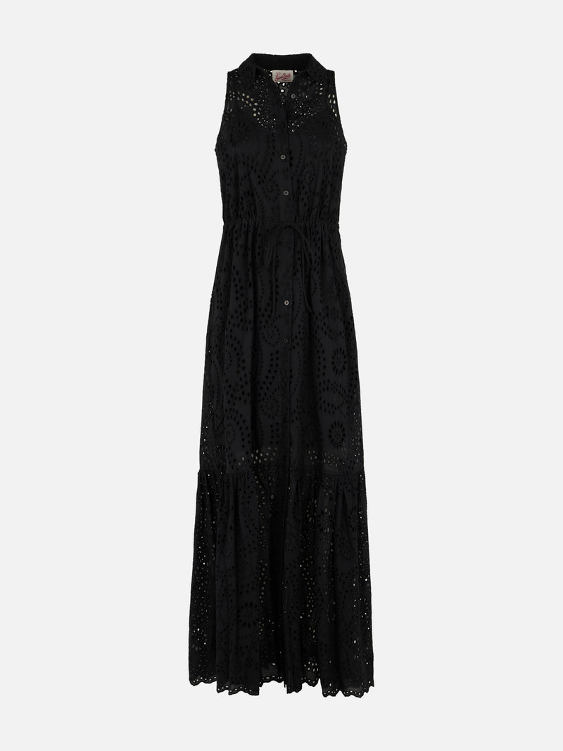 Woman black Sangallo lace halterneck dress