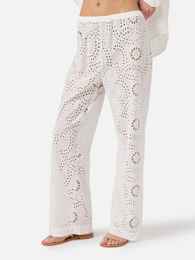 White Inez broderie anglaise trousers