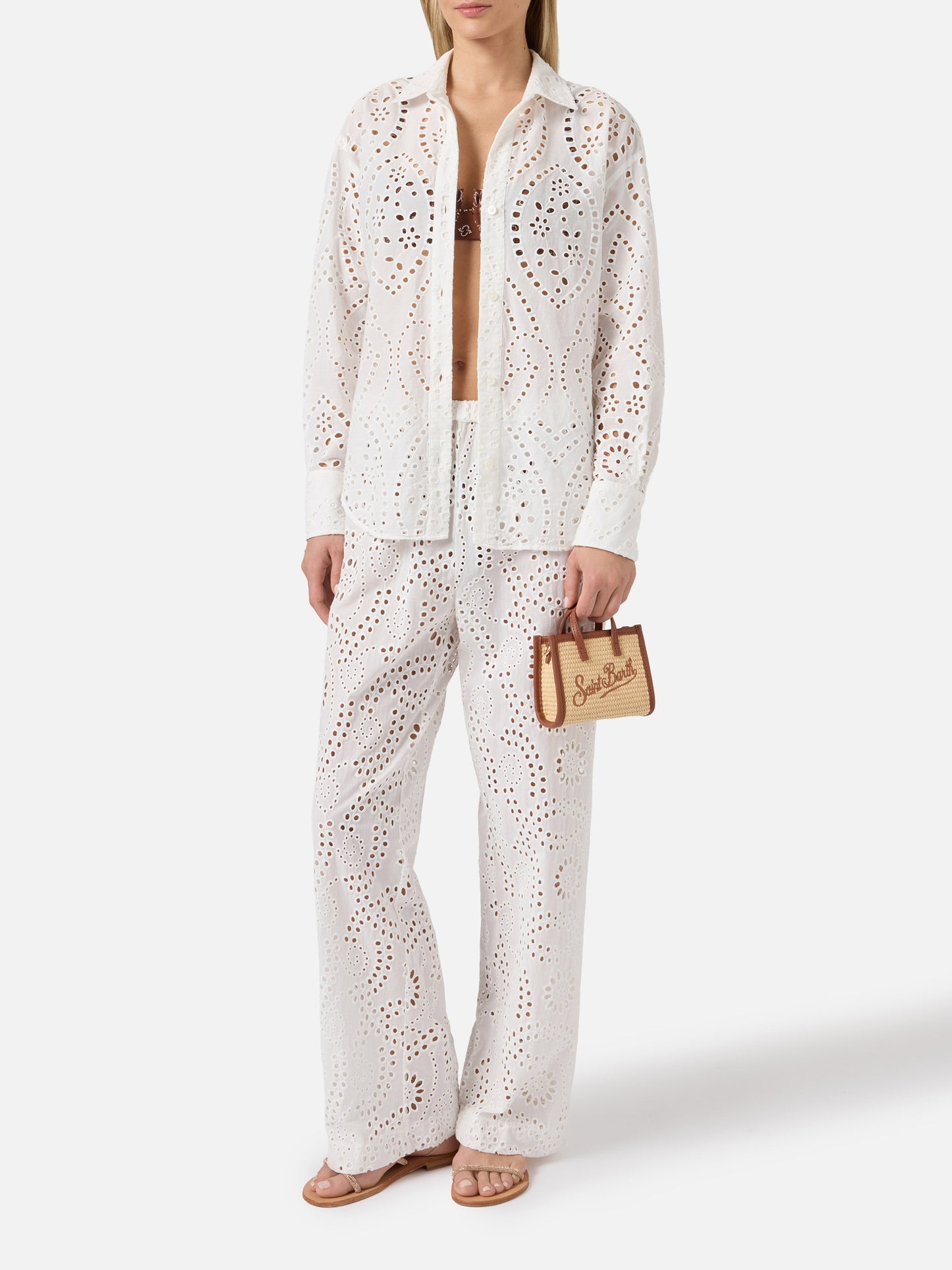 White Inez broderie anglaise trousers
