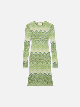 Short Imany dress in green degradé raschel fabric