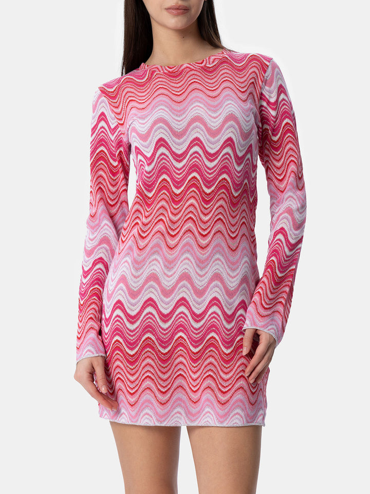Woman raschel knit pink short dress Imany - MC2 Saint Barth