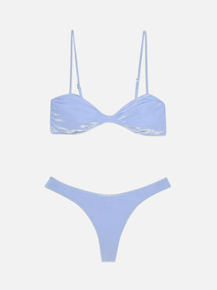 Woman scooped bikini Ipanema Naomi in sky blue velvet