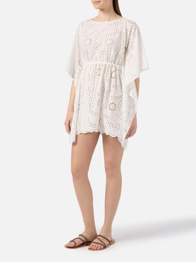 Kaftano corto Iria in tessuto sangallo bianco