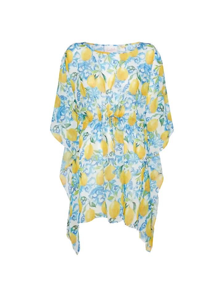Iria cotton silk kaftan with majolica print