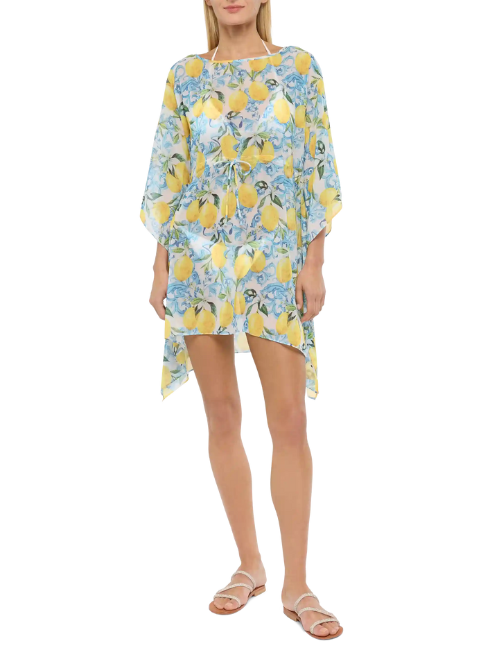 Iria cotton silk kaftan with majolica print