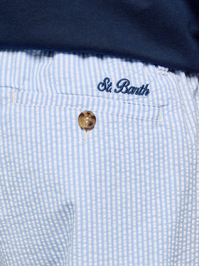Light blue Ischia bermuda shorts in striped seersucker