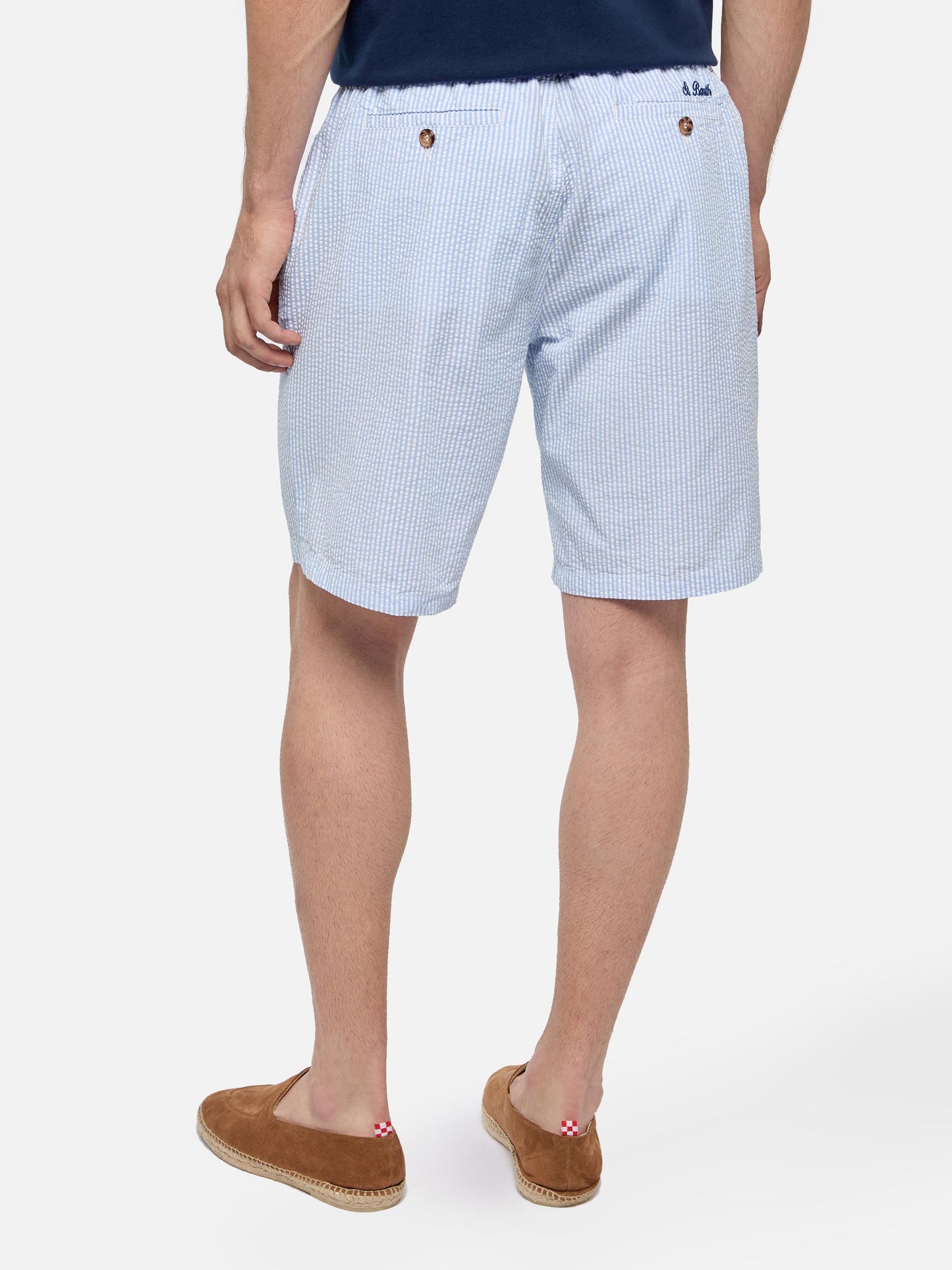 Light blue Ischia bermuda shorts in striped seersucker