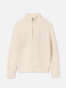 Pull en laine Isalyn Off white à demi-zip 