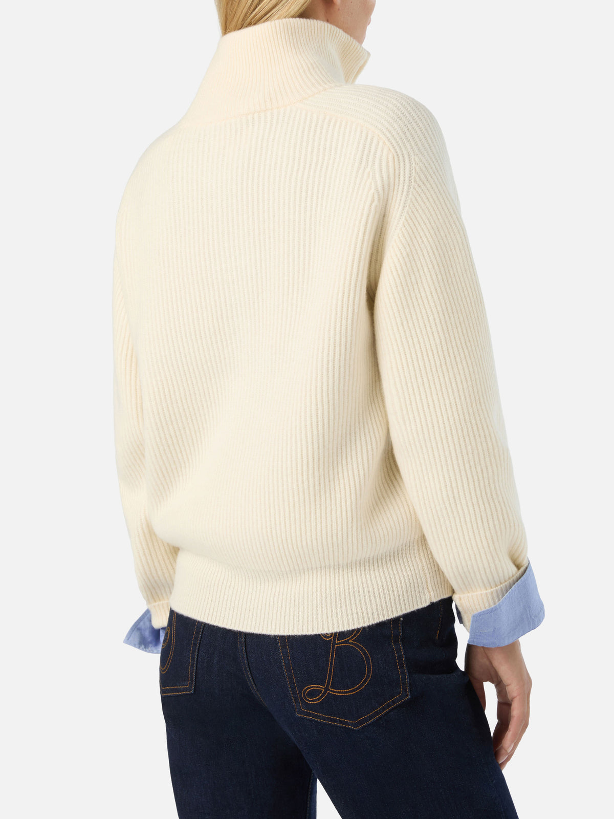 Pull en laine Isalyn Off white à demi-zip 