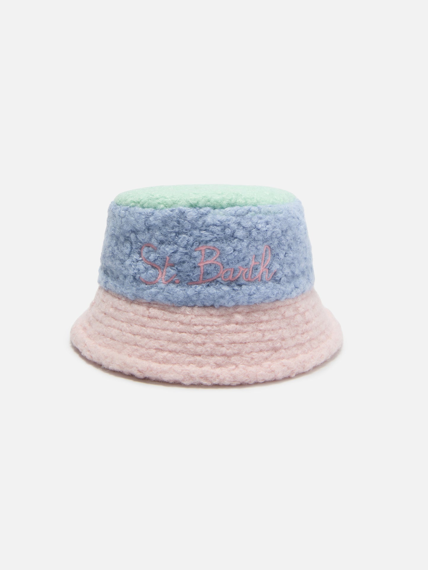 Multicolorsherpa bucket hat with front embroidery