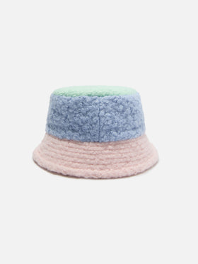 Multicolorsherpa bucket hat with front embroidery