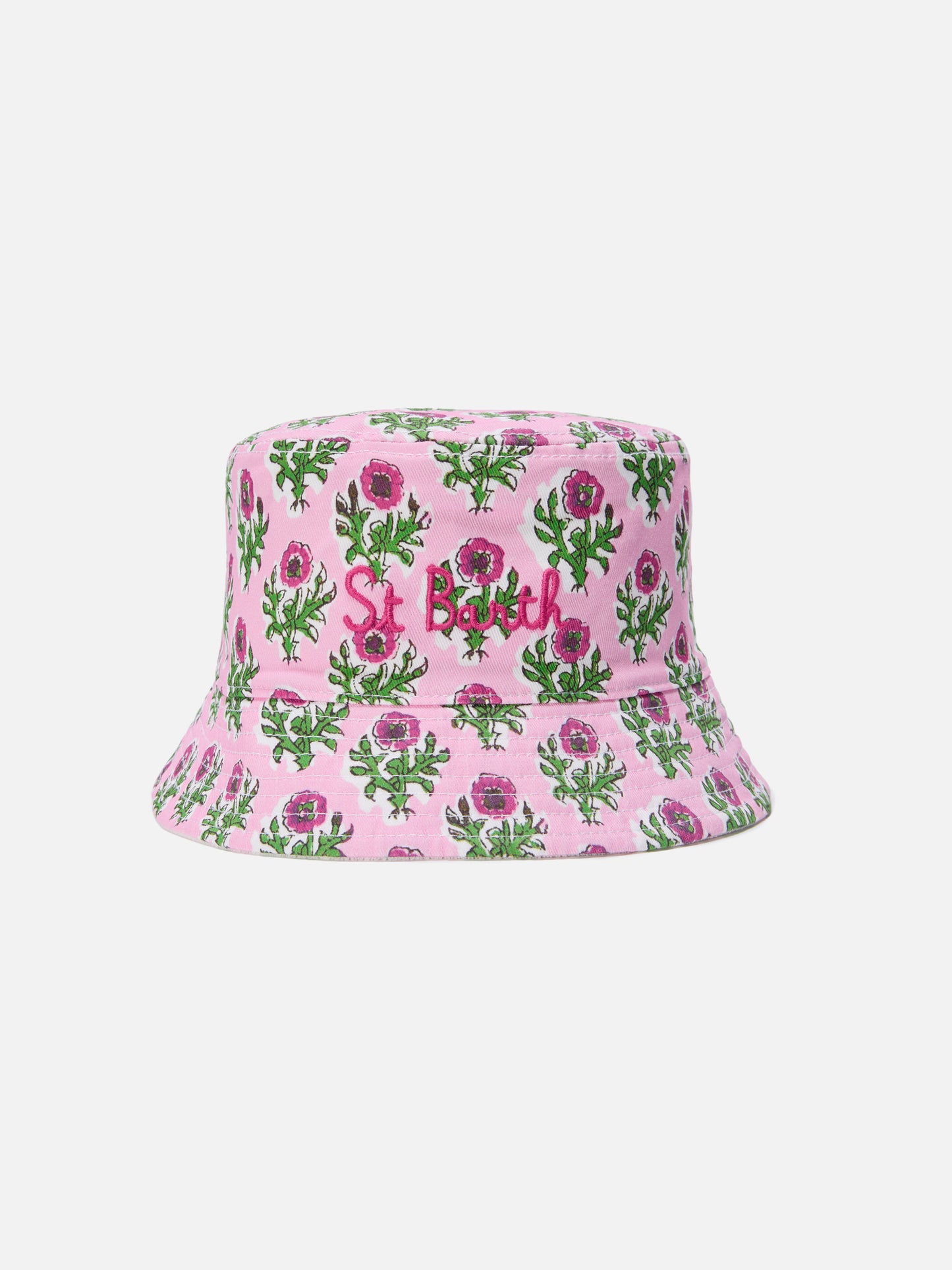 Cappello bucket reversibile con stampa floreale boho e spugna bianca