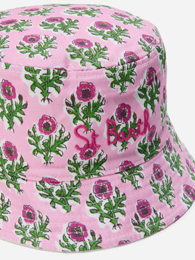 Cappello bucket reversibile con stampa floreale boho e spugna bianca
