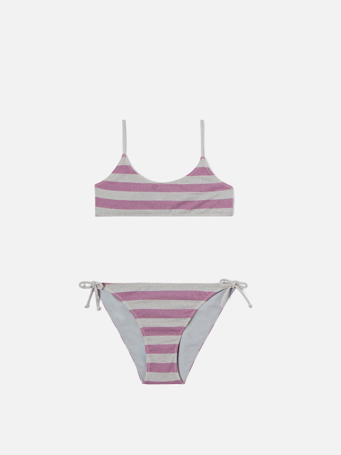 Bikini Jaiden a righe rosa e silver in maglina lurex