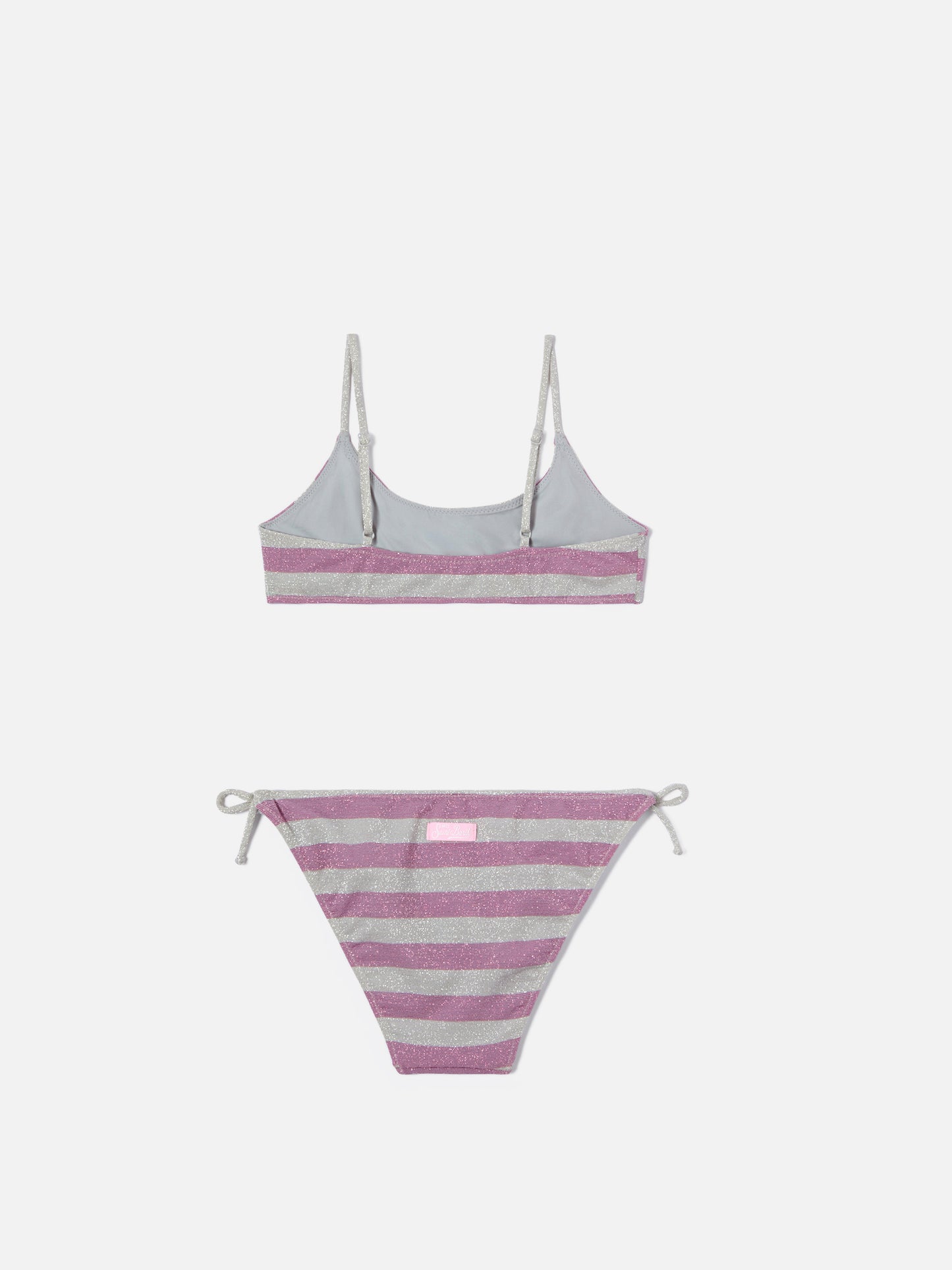 Bikini Jaiden a righe rosa e silver in maglina lurex