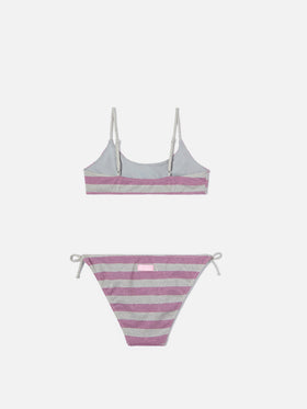 Bikini Jaiden a righe rosa e silver in maglina lurex