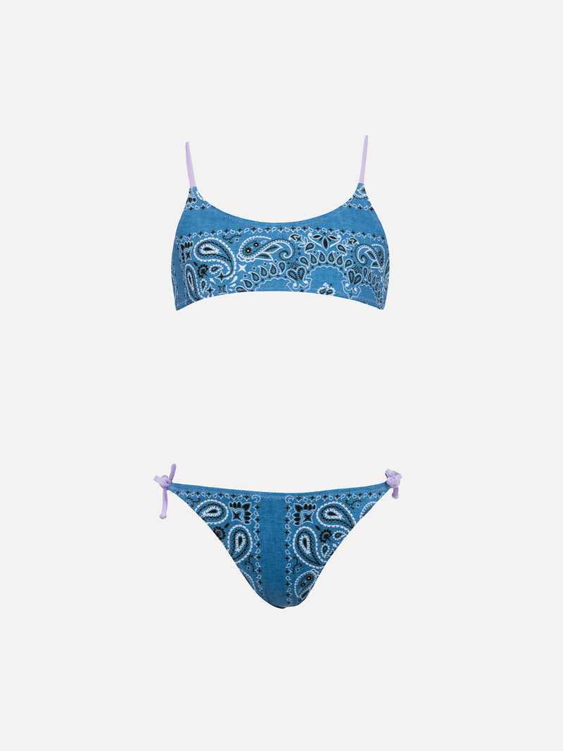 Bikini bralette da bambina in denim con bandana Jaiden