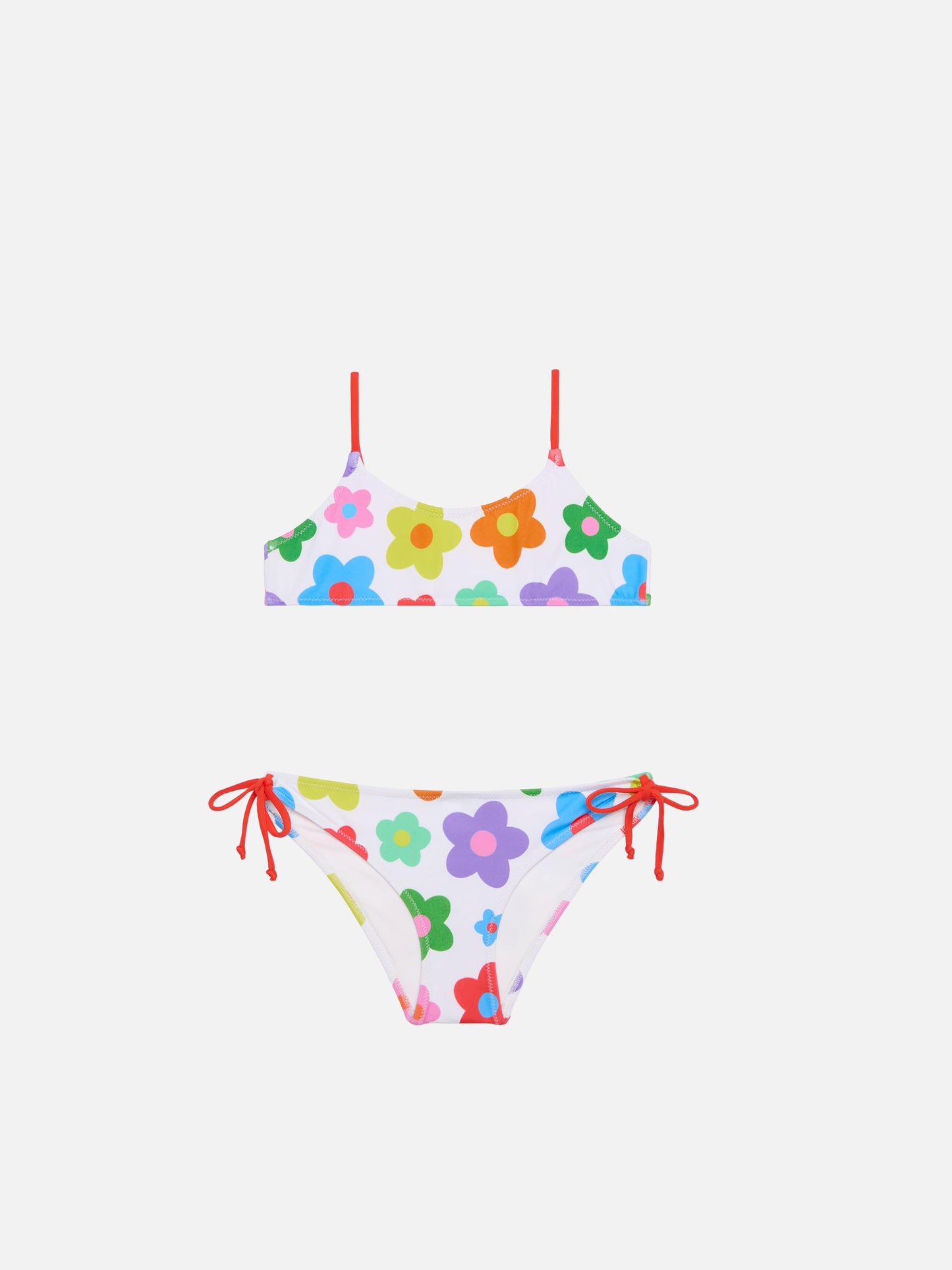 Bikini da bambina a bralette con stampa margherite multicolore