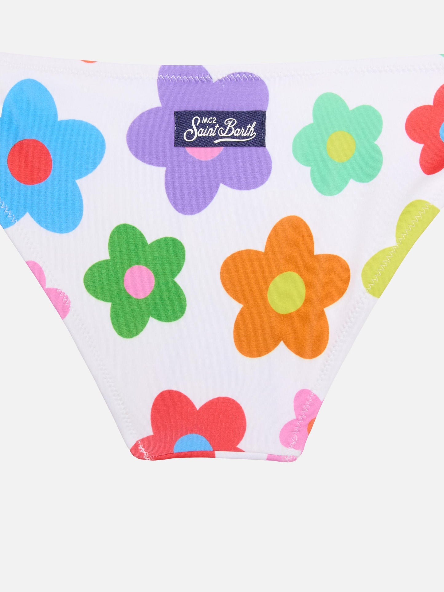 Bikini da bambina a bralette con stampa margherite multicolore