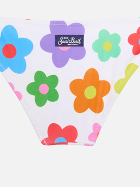 Bikini da bambina a bralette con stampa margherite multicolore