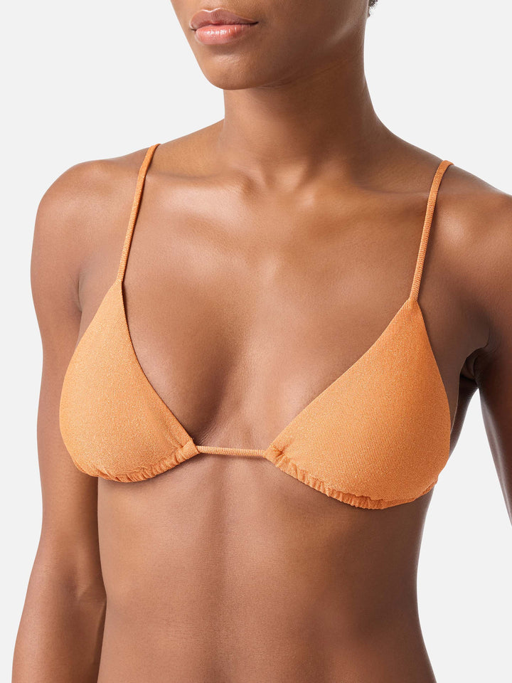 Orange Janet lurex triangle bikini top