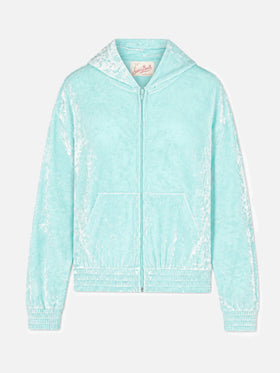 Sudadera con capucha y cremallera Jasmine de chenilla verde agua 