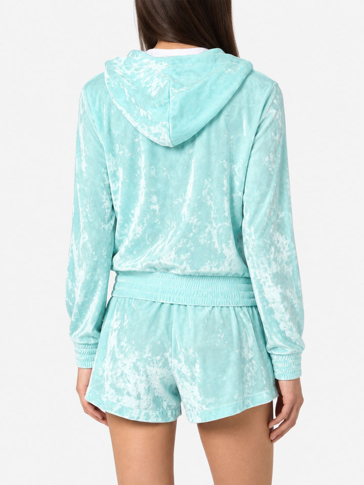Felpa Jasmine con zip in ciniglia verde acqua