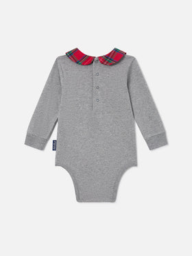 Body Jacques gris en coton biologique avec broderie Tutto Il Papà 