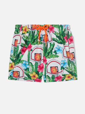 Boy swim shorts with basket print