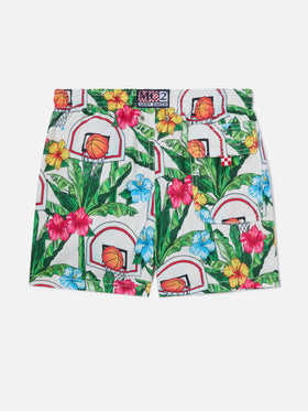 Boy swim shorts with basket print