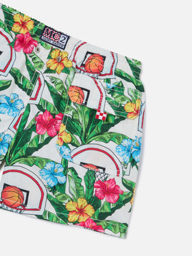 Boy swim shorts with basket print