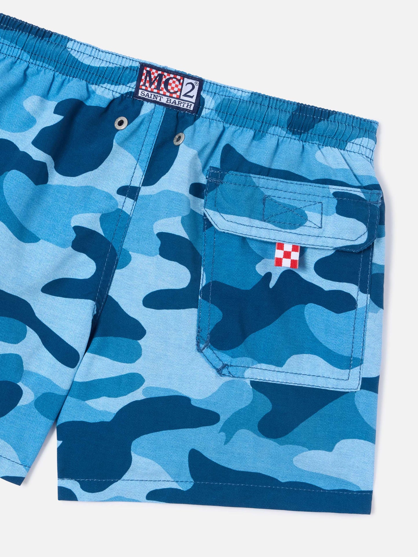 Short de bain garçon en jean de longueur mi-cuisse avec imprimé camouflage 