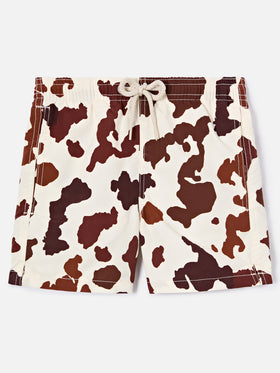 Jean swim shorts with cow animal print